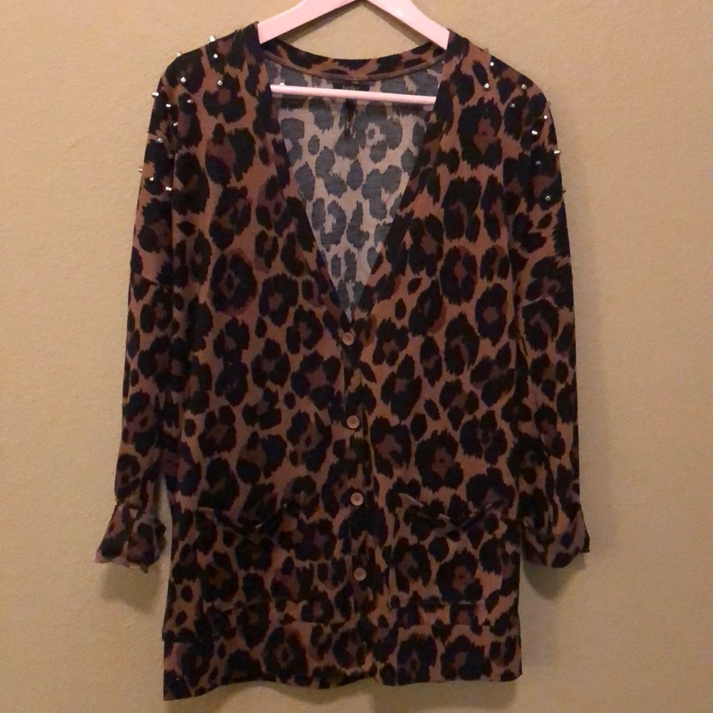 Nollie cheetah print studded cardigan